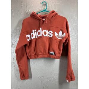 Adidas Cropped Hoodie Sweatshirt Womens Burnt Sienna Orange Spell Out Logo Small